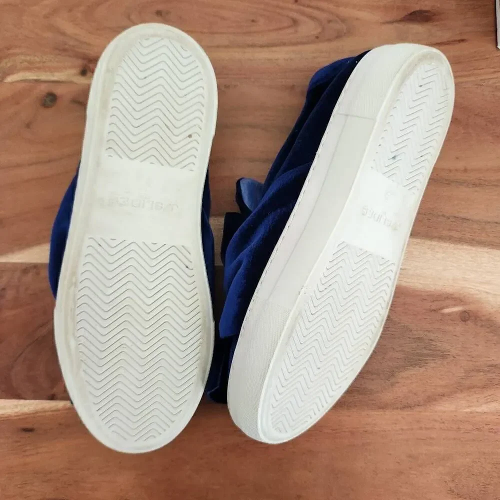 j/slides NYC size 9 velvet navy blue slip on loafers exaggerated large bow tie